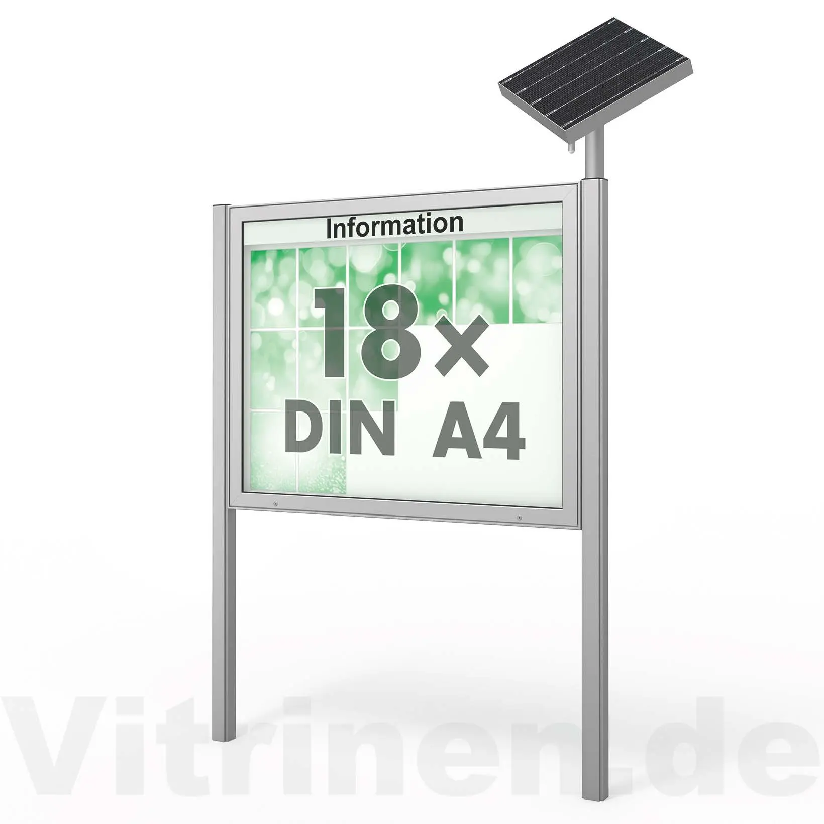 18 x DIN A4 Schaukasten Plenum eckig - der "Klassiker" mit Solar-Modul und Pfosten - Bautiefe 100mm 18 x DIN A4 Schaukasten Plenum eckig - der "Klassiker" mit Solar-Modul und Pfosten - Bautiefe 100mm