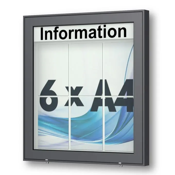 6 x DIN A4 Schaukasten Planus - Wandmontage - anthrazit (DB 703) 6 x DIN A4 Schaukasten Planus - Wandmontage - anthrazit (DB 703)